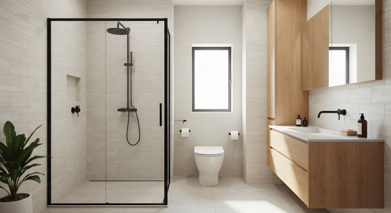Minimalist Shower with Black Hardware